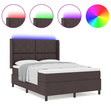 Box Spring Bed With Mattress & Led Dark Brown 140X200 Cm Fabric
