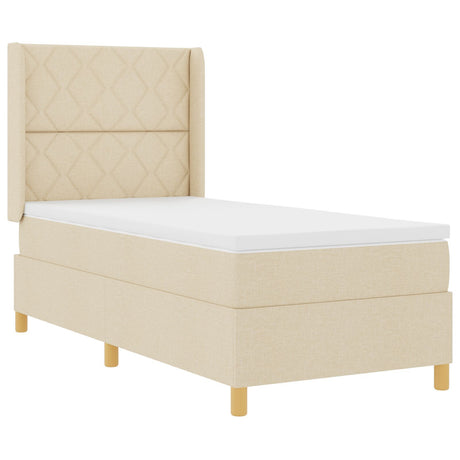 Box Spring Bed With Mattress & Led Cream 90X200 Cm Fabric
