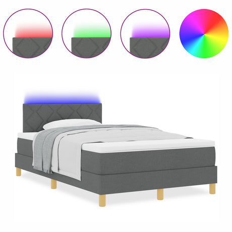 Box Spring Bed With Mattress & Led Dark Grey 120X200 Cm Fabric