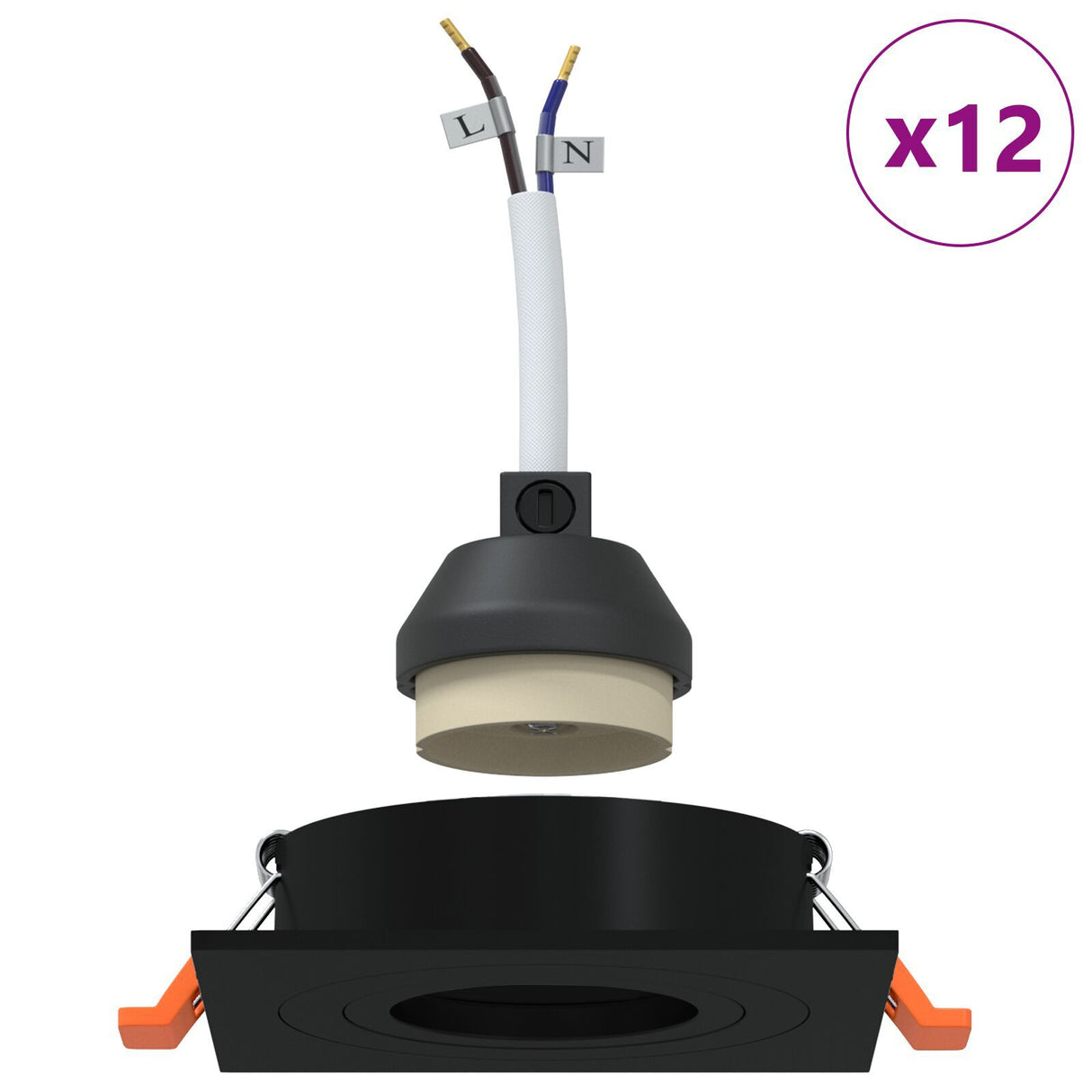Recessed Spotlights 12 Pcs Square Gu10 Black 91X91 Mm