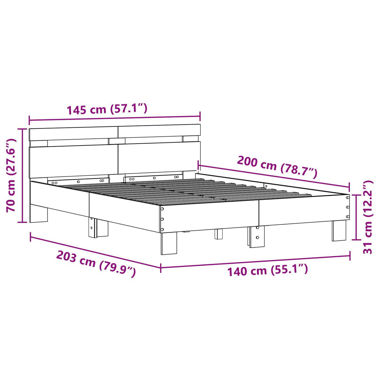 Wood Bed Frame Old Wood Solid Reclaimed Wood 140 X 200 Cm