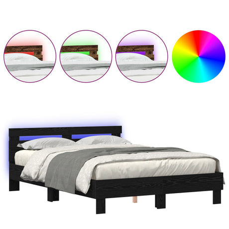 Black Bed Frame Black Oak Wood 140 X 190 Cm Durable