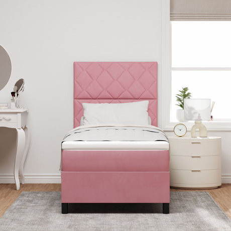 Box Spring Bed With Mattress & Led Pink 90X190 Cm Velvet