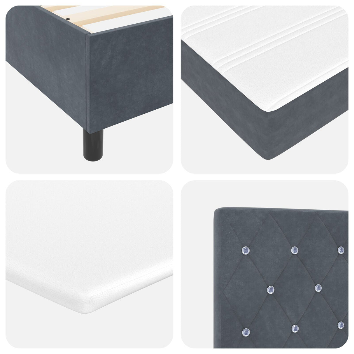 Box Spring Bed With Mattress & Led Dark Grey 140X190 Cm Velvet