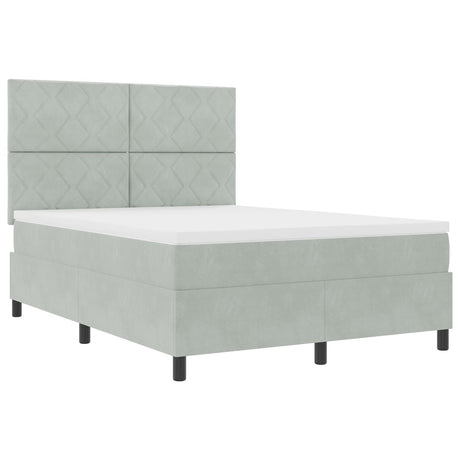 Box Spring Bed With Mattress & Led Light Grey 140X190 Cm Velvet