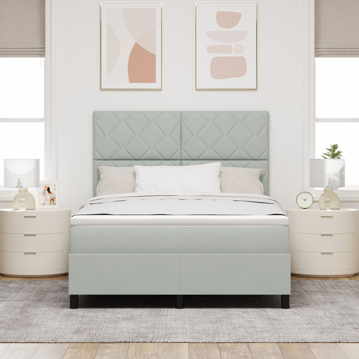 Box Spring Bed With Mattress & Led Light Grey 140X190 Cm Velvet