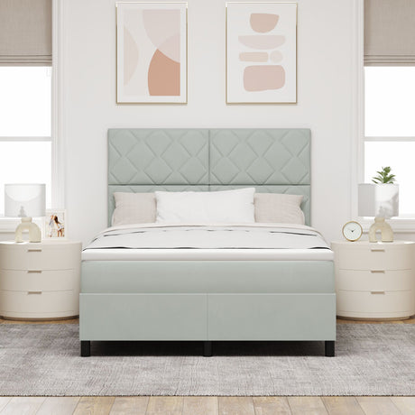 Box Spring Bed With Mattress & Led Light Grey 140X190 Cm Velvet