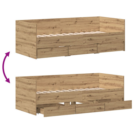 Daybed Artisan Oak Engineered Wood 90 X 190 Cm Durable Daybed