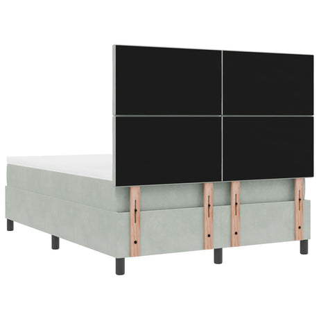 Box Spring Bed With Mattress & Led Light Grey 140X190 Cm Velvet