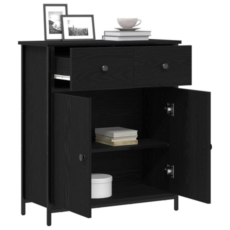 Sideboard Black Oak 70X30X80 Cm Engineered Wood And Steel