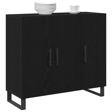 Sideboard With 3 Doors Black Oak 90X34X80 Cm Engineered Wood