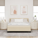 Box Spring Bed With Mattress Cream 140X190 Cm Fabric,  Headboard Lines Design Cream 140 Cm Fabric