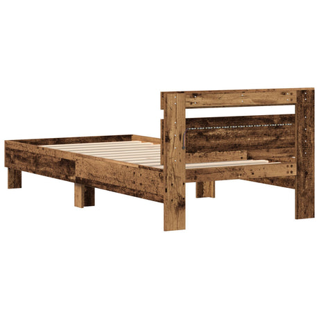 Bed Frame Without Mattress With Led Lights Old Wood 100X200 Cm