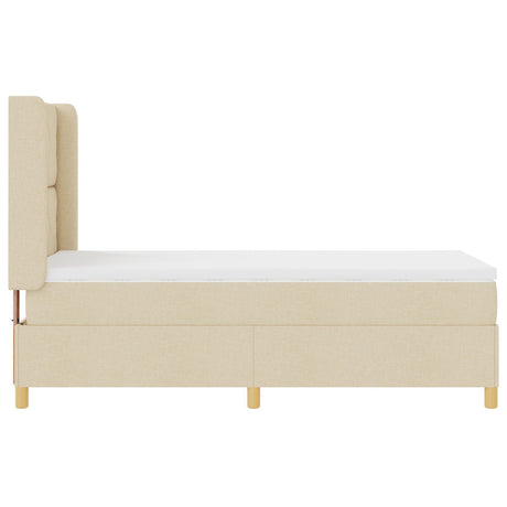 Box Spring Bed With Mattress & Led Cream 100X200 Cm Fabric