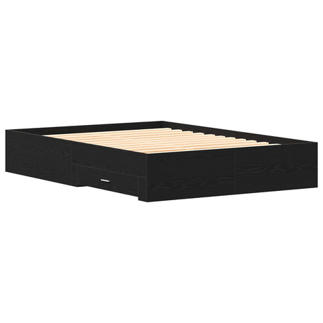 Bed Frame With Drawers Black Oak 135X190 Cm Engineered Wood