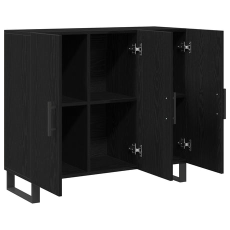 Sideboard With 3 Doors Black Oak 90X34X80 Cm Engineered Wood