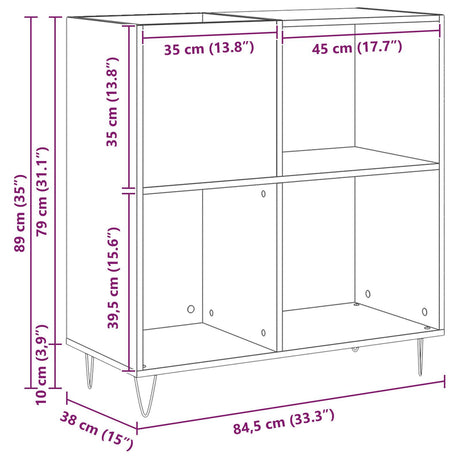Record Cabinet Black Oak 84.5X38X90 Cm Engineered Wood