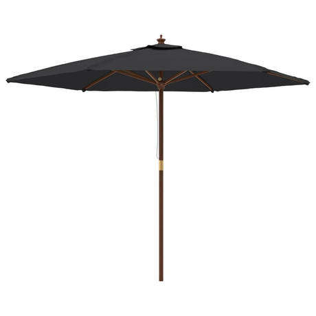 Garden Parasol with Wooden Pole Black 299x240 cm