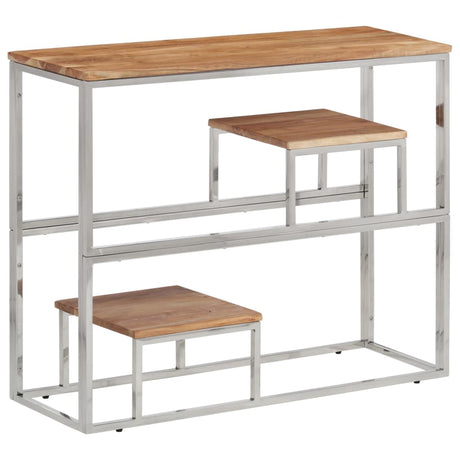 Console Table Silver Stainless Steel and Solid Wood Reclaimed