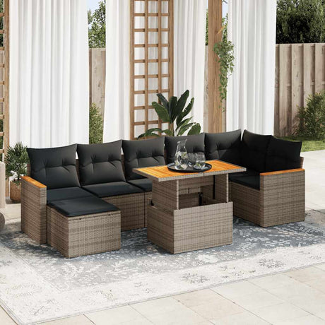 8 Piece Garden Sofa Set with Cushions Black Poly Rattan Acacia