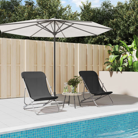 Folding Beach Chairs 2 pcs Grey Textilene&Powder-coated Steel