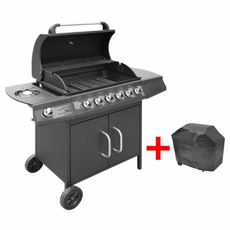 Gas Barbecue Grill 6+1 Cooking Zone Black and Silver
