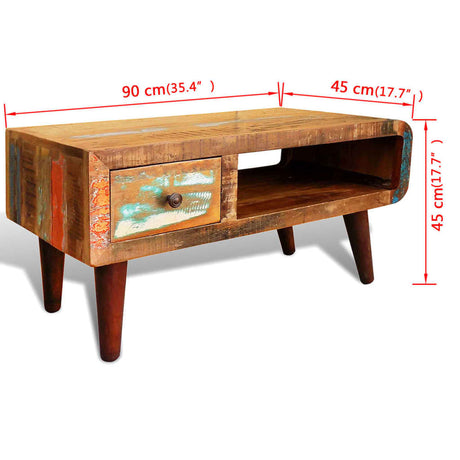 Coffee Table with Curved Edge 1 Drawer Reclaimed Wood