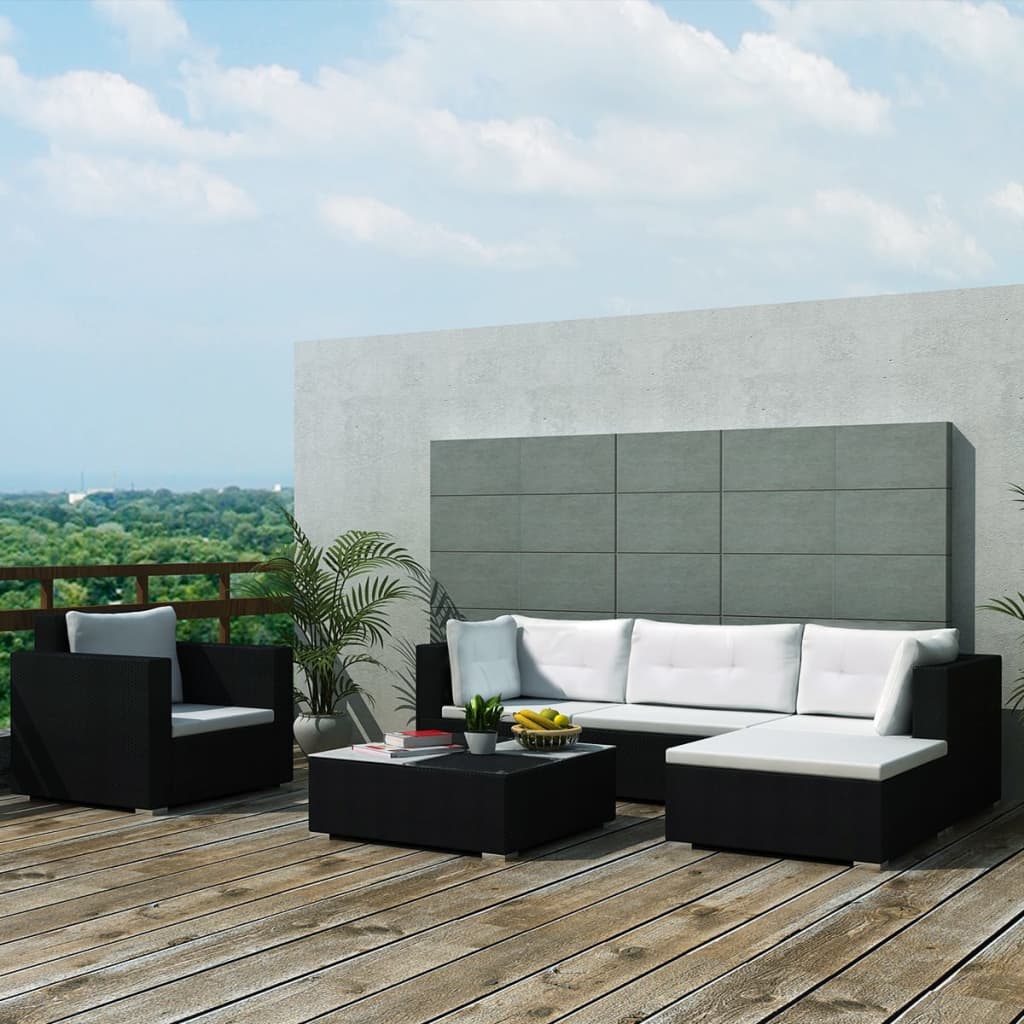 6 Piece Garden Lounge Set with Cushions Poly Rattan Grey