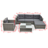 6 Piece Garden Lounge Set with Cushions Poly Rattan Grey
