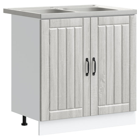 Lucca Kitchen Cabinet With Double Basins - Grey Sonoma Engineered Wood