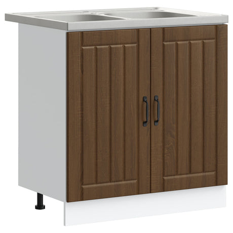 Kitchen Cabinet &quot;Lucca&quot; With Double Basins Brown Oak Engineered Wood
