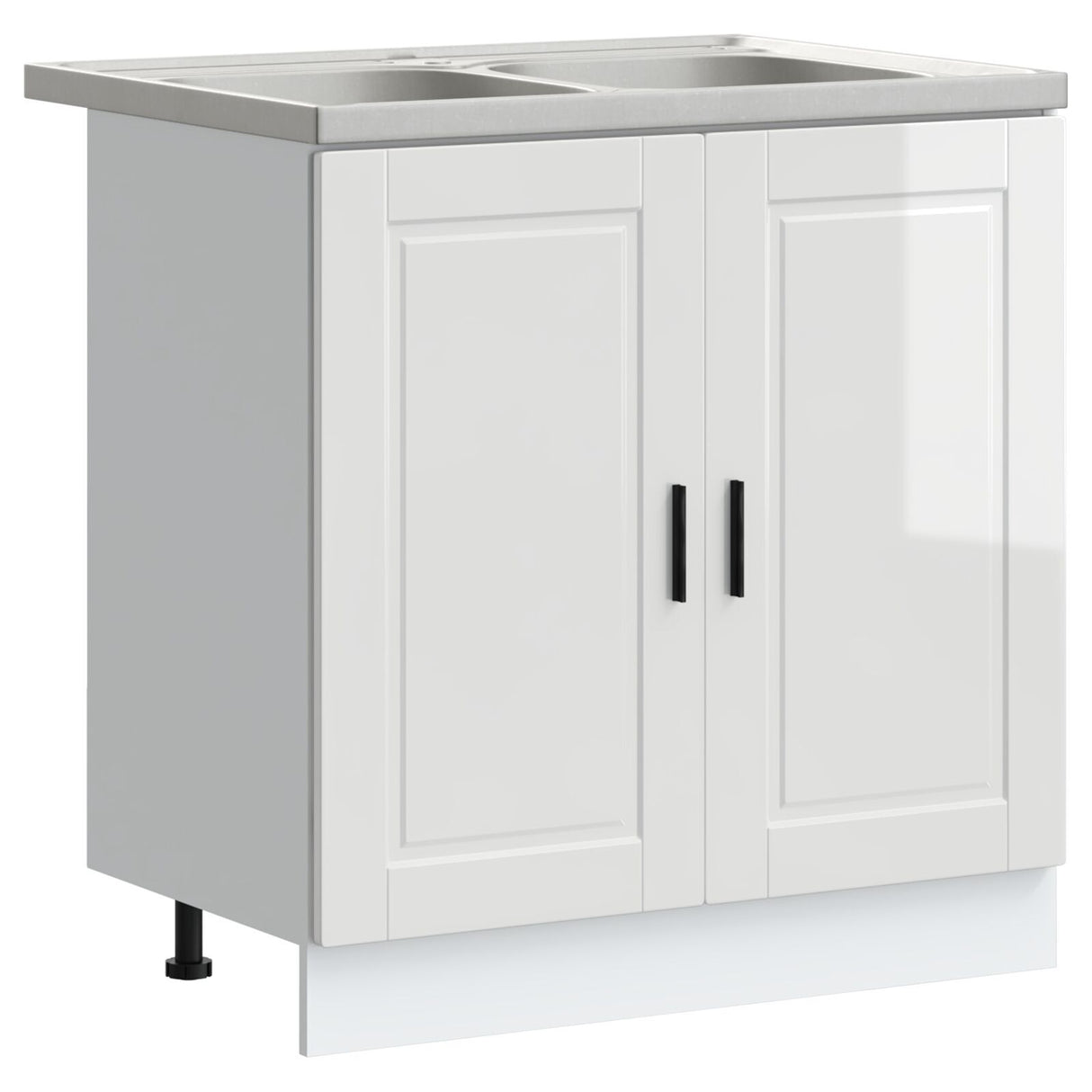Sink Base Cabinet &quot;Porto&quot; With Sink High Gloss White 80X46X84,5 Cm Engineered Wood