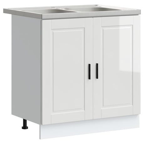 Sink Base Cabinet &quot;Porto&quot; With Sink High Gloss White 80X46X84,5 Cm Engineered Wood