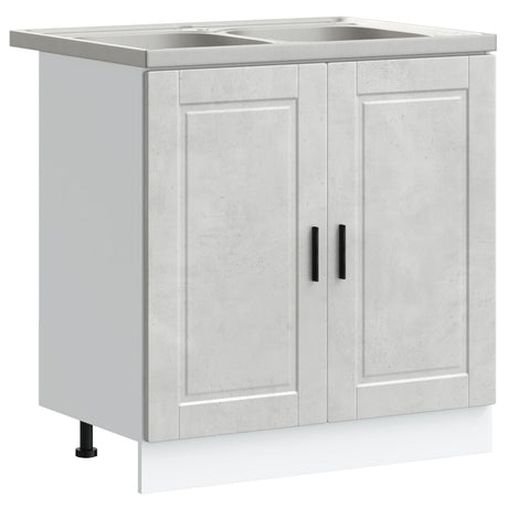 Sink Base Cabinet &quot;Porto&quot; With Sink Concrete Grey 80X46X84,5 Cm Engineered Wood