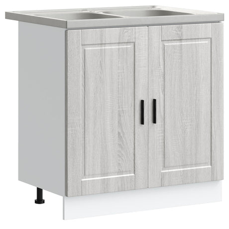 Sink Base Cabinet &quot;Porto&quot; With Sink Grey Sonoma 80X46X84,5 Cm Engineered Wood