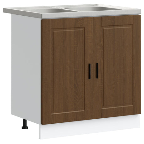 Sink Base Cabinet &quot;Porto&quot; With Sink Brown Oak 80X46X84,5 Cm Engineered Wood