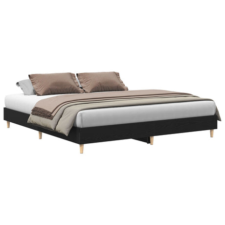 Bed Frame Black Oak 160X200 Cm Engineered Wood