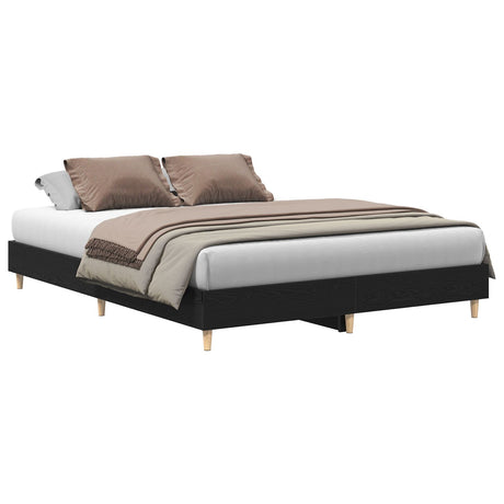 Bed Frame Black Oak 140X200 Cm Engineered Wood