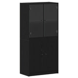 Highboard With Doors Black Oak 68X37X142 Cm Engineered Wood