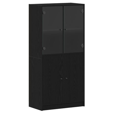 Highboard With Doors Black Oak 68X37X142 Cm Engineered Wood