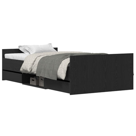 Bed Frame Without Mattress Black Oak 90X200 Cm Engineered Wood