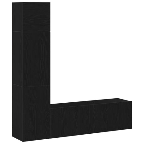 3 Piece Wall-Mounted Tv Cabinet Set Black Oak Engineered Wood