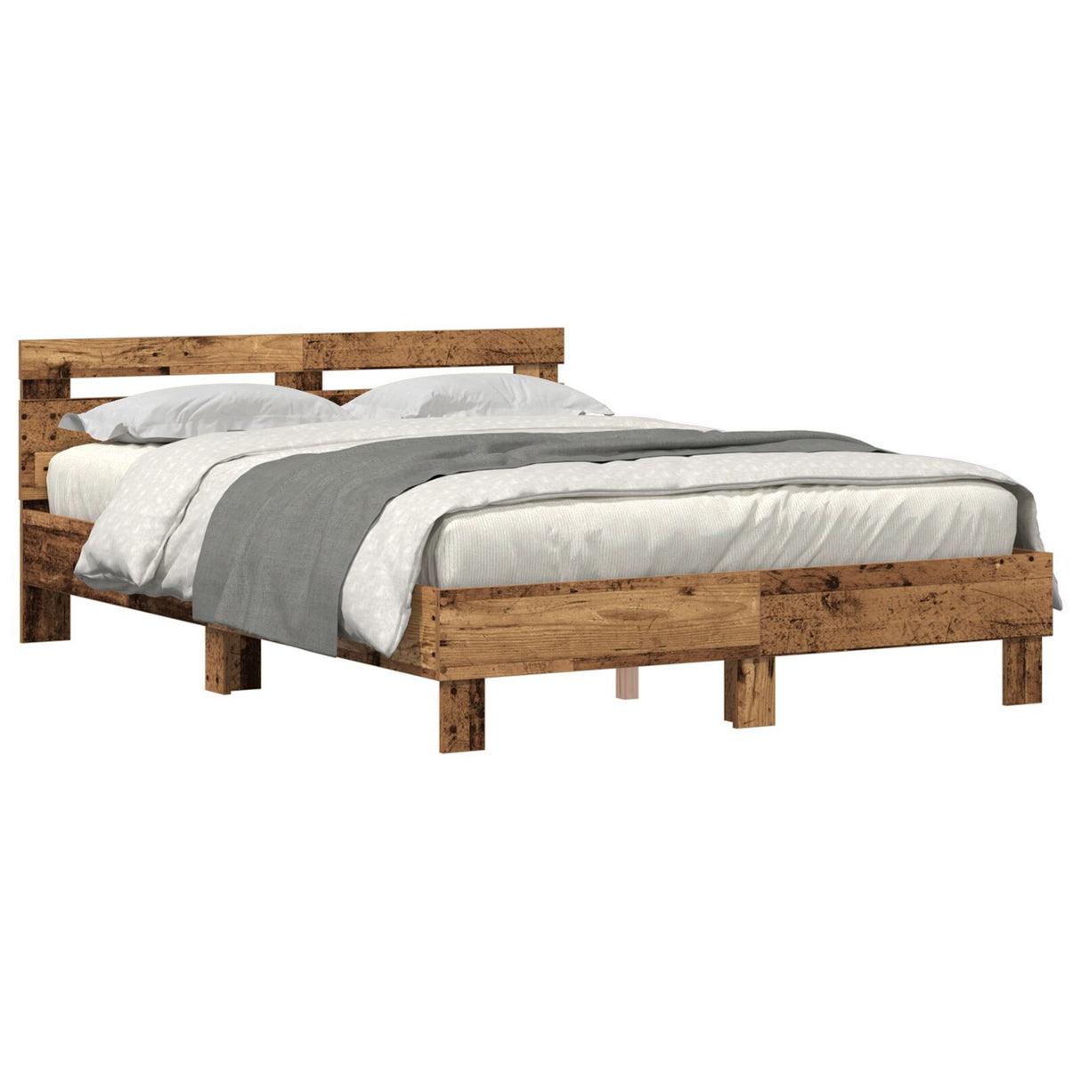Wood Bed Frame Reclaimed Wood 140 X 190 Cm Convertible Bed Frame
