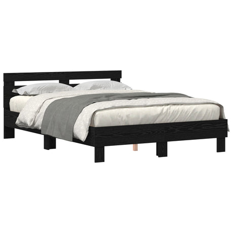 Black Bed Frame Black Oak Wood 140 X 190 Cm Durable
