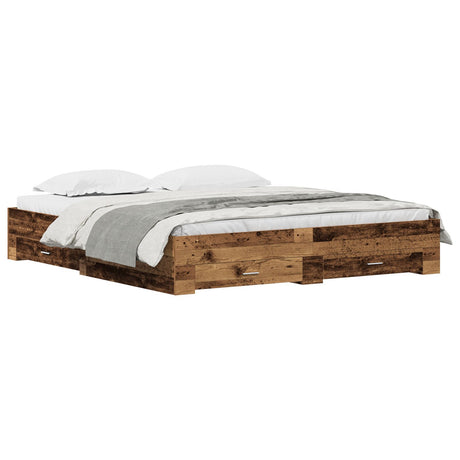 Bed Frame With Drawers Old Wood 180X200 Cm Engineered Wood