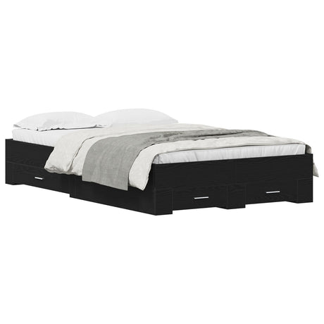 Bed Frame With Drawers Black Oak 120X200 Cm Engineered Wood
