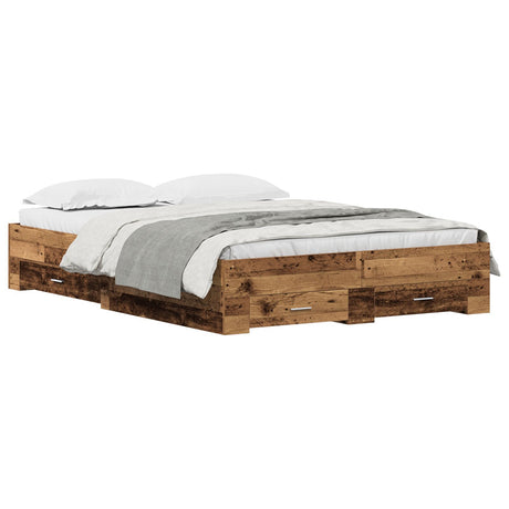 Bed Frame With Drawers Old Wood Engineered Wood 140 X 190 Cm