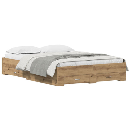 Bed Frame With Drawers Artisan Oak Engineered Wood 140 X 190 Cm