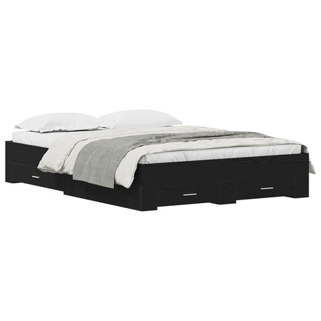 Bed Frame With Drawers Black Oak 135X190 Cm Engineered Wood