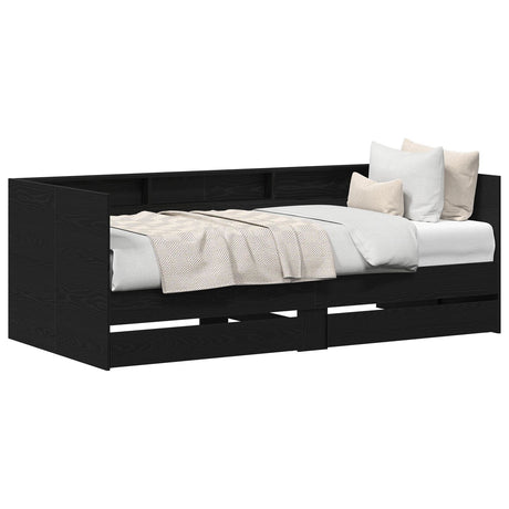 Black Daybed With Drawers Black Oak Engineered Wood 75 X 190 Cm